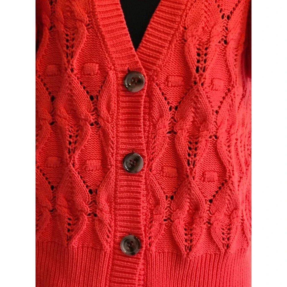 Marc New York Andrew Marc Coral Pink Flutter Sleeve Cable Knit Cardigan Sweater